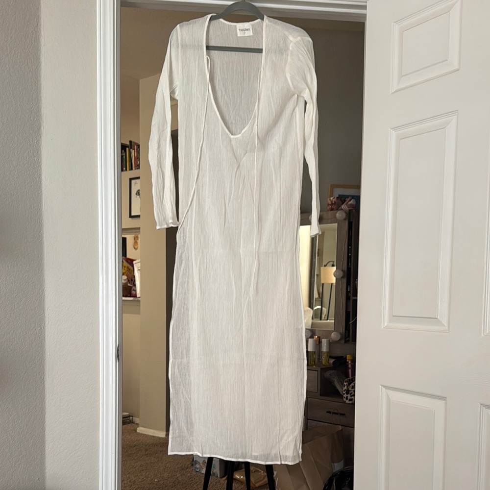 White Long Sleeved Maxi beach cover up